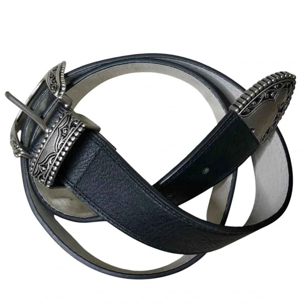 Vince Camuto Western Belt Wo’s L 35-41” Waist Black Silver Hardware Casual Boho